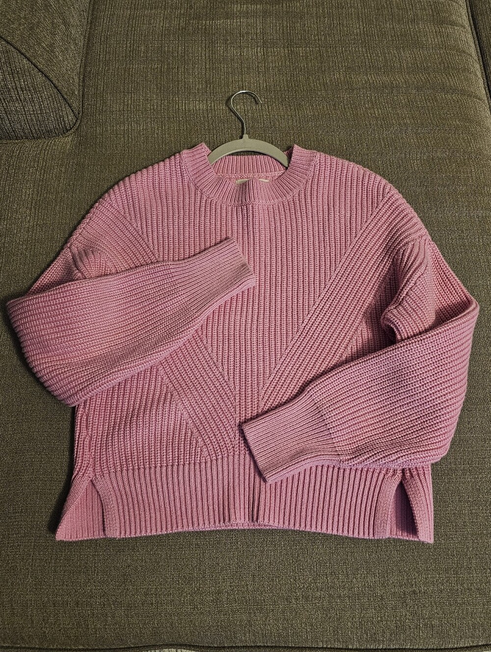 Abercrombie & Fitch Pink Ribbed Knit Cropped Heavy Casual Cozy Sweater Small